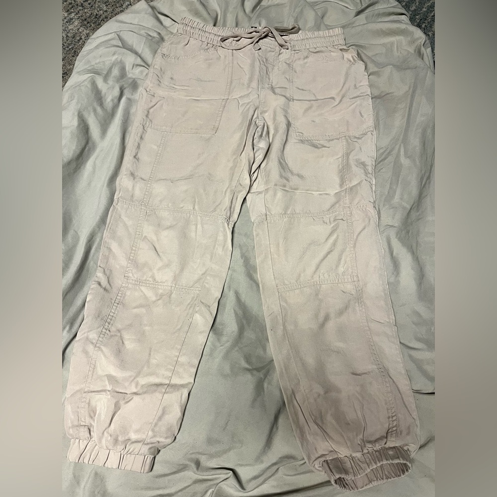 Cream white drawstring parachute pants